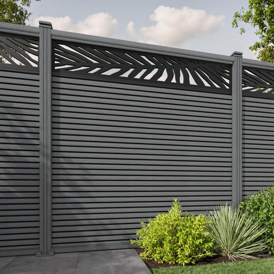 Hudson Palm Fence Panel - Mid Grey - with our composite posts