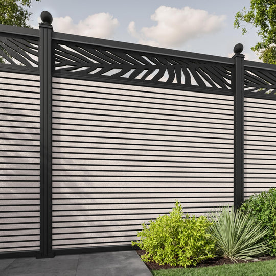 Hudson Palm Fence Panel - Mid Stone - with our aluminium posts