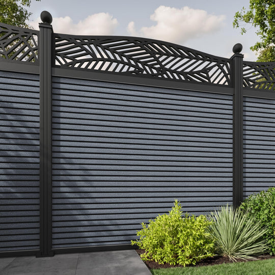 Hudson Habitat Curved Top Fence Panel - Anthracite - with our aluminium posts