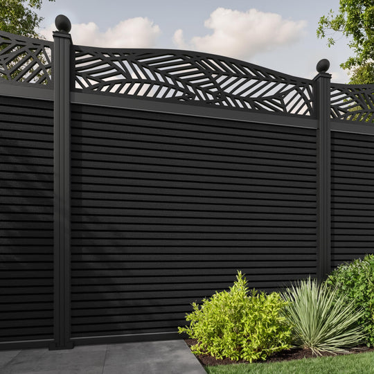Hudson Habitat Curved Top Fence Panel - Black - with our aluminium posts