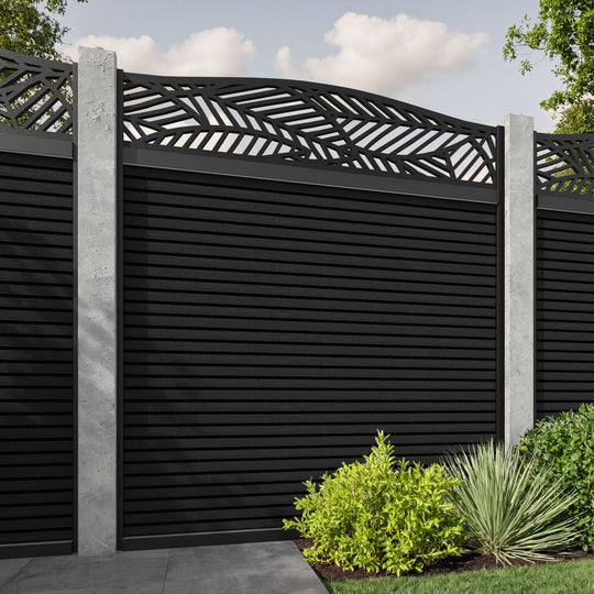 Hudson Habitat Curved Top Fence Panel - Black - for existing concrete posts
