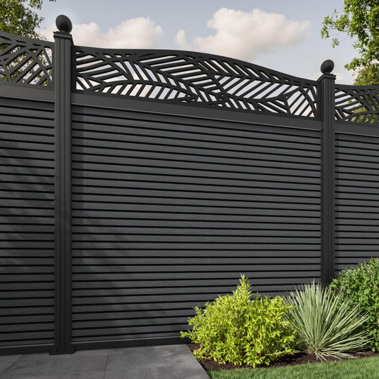 Hudson Habitat Curved Top Fence Panel - Dark Grey - with our aluminium posts