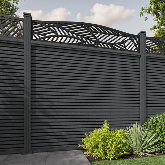 Hudson Habitat Curved Top Fence Panel - Dark Grey - with our composite posts