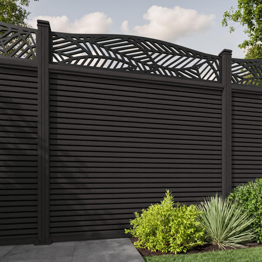 Hudson Habitat Curved Top Fence Panel - Dark Oak - with our composite posts