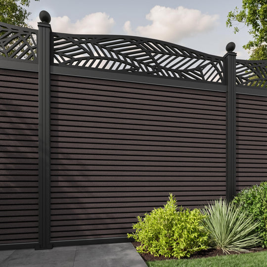 Hudson Habitat Curved Top Fence Panel - Mid Brown - with our aluminium posts