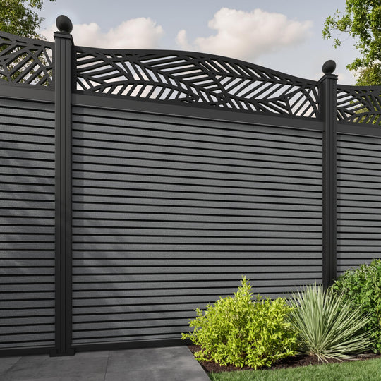 Hudson Habitat Curved Top Fence Panel - Mid Grey - with our aluminium posts