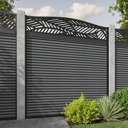 Hudson Habitat Curved Top Fence Panel - Mid Grey - for existing concrete posts