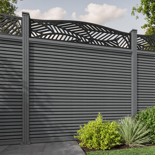 Hudson Habitat Curved Top Fence Panel - Mid Grey - with our composite posts