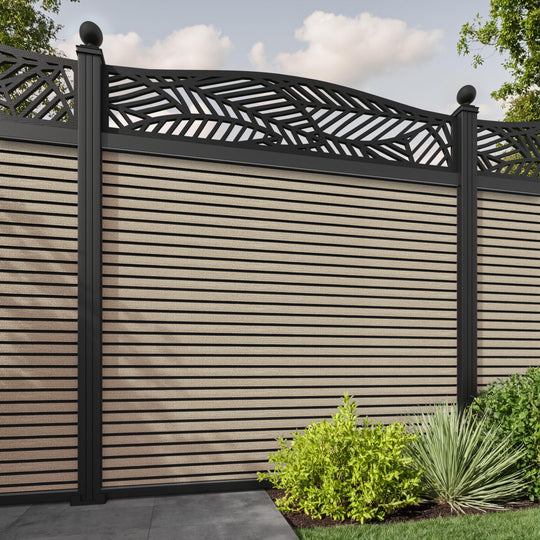 Hudson Habitat Curved Top Fence Panel - Light Oak - with our aluminium posts