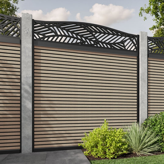 Hudson Habitat Curved Top Fence Panel - Light Oak - for existing concrete posts