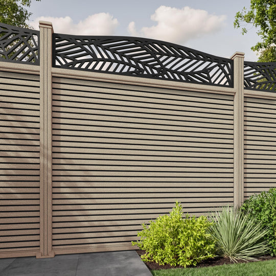 Hudson Habitat Curved Top Fence Panel - Light Oak - with our composite posts