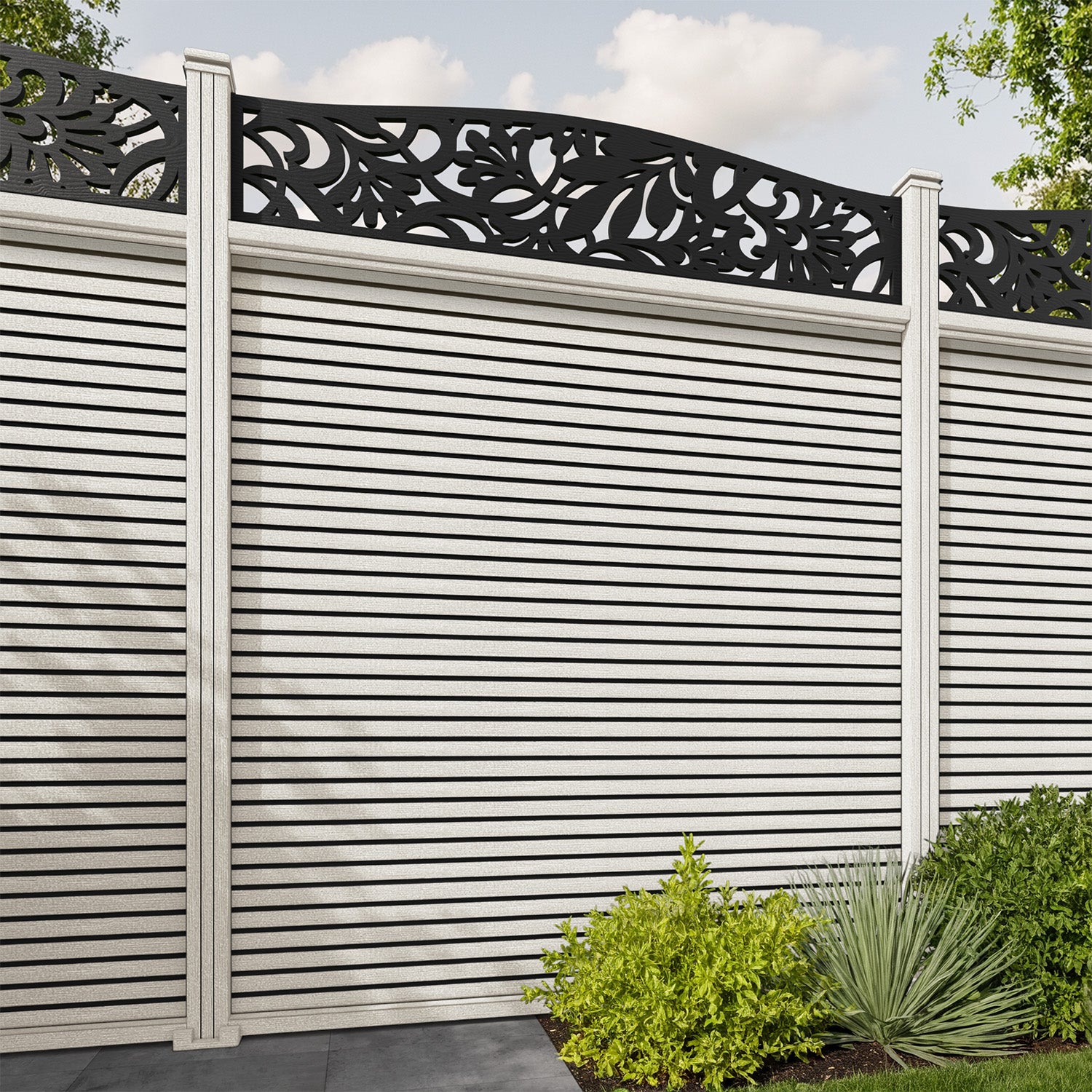 Hudson Heritage Curved Top Fence Panel - Light Stone - with our composite posts