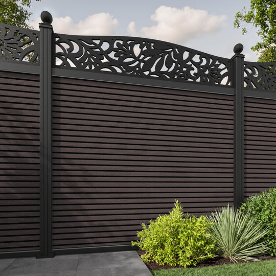 Hudson Heritage Curved Top Fence Panel - Mid Brown - with our aluminium posts