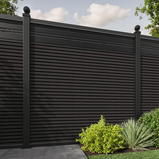 Hudson Linea Fence Panel - Dark Oak - with our aluminium posts