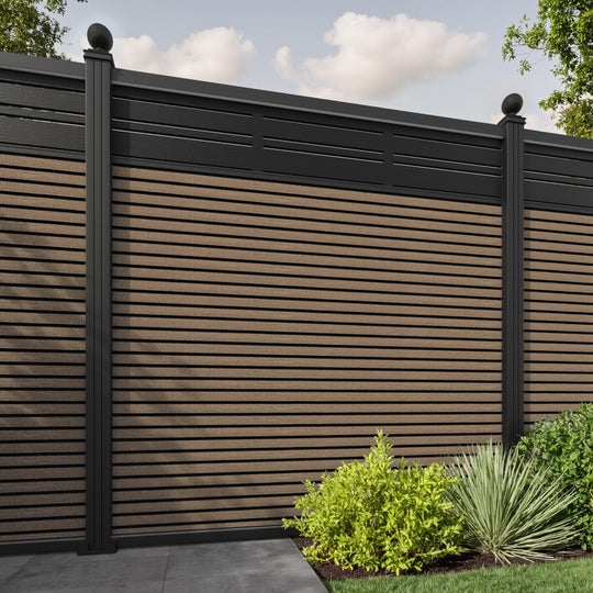 Hudson Linea Fence Panel - Teak - with our aluminium posts