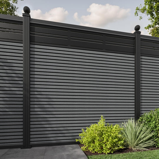 Hudson Linea Fence Panel - Mid Grey - with our aluminium posts