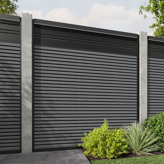 Hudson Linea Fence Panel - Mid Grey - for existing concrete posts
