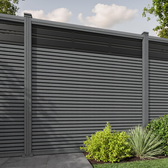 Hudson Linea Fence Panel - Mid Grey - with our composite posts