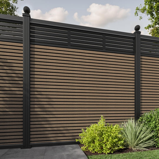 Hudson Aspen Fence Panel - Teak - with our aluminium posts