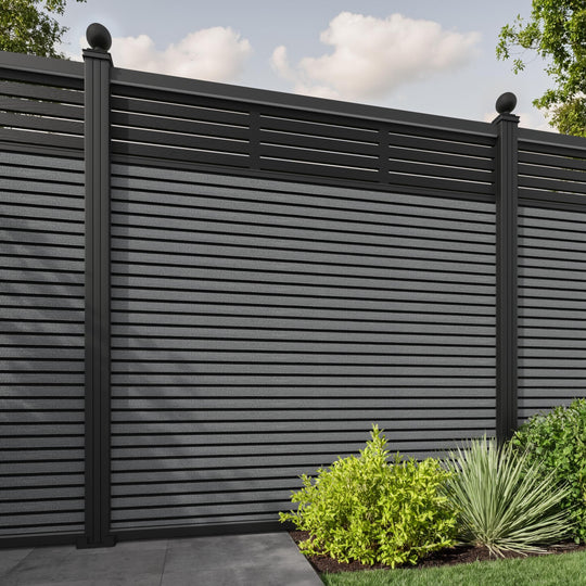 Hudson Aspen Fence Panel - Mid Grey - with our aluminium posts