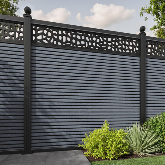 Hudson Pebble Fence Panel - Anthracite - with our aluminium posts