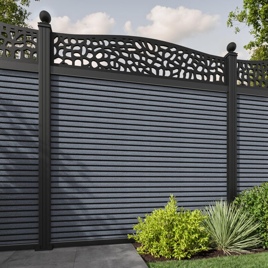 Hudson Pebble Curved Top Fence Panel - Anthracite - with our aluminium posts