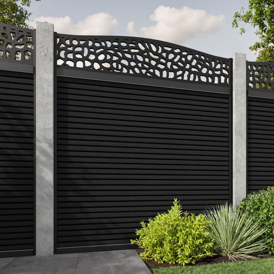 Hudson Pebble Curved Top Fence Panel - Black - for existing concrete posts