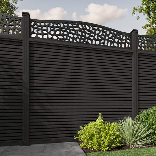 Hudson Pebble Curved Top Fence Panel - Dark Oak - with our composite posts