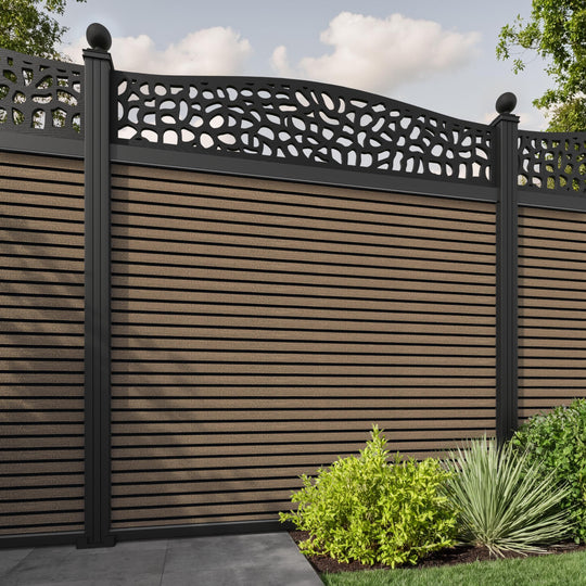 Hudson Pebble Curved Top Fence Panel - Teak - with our aluminium posts