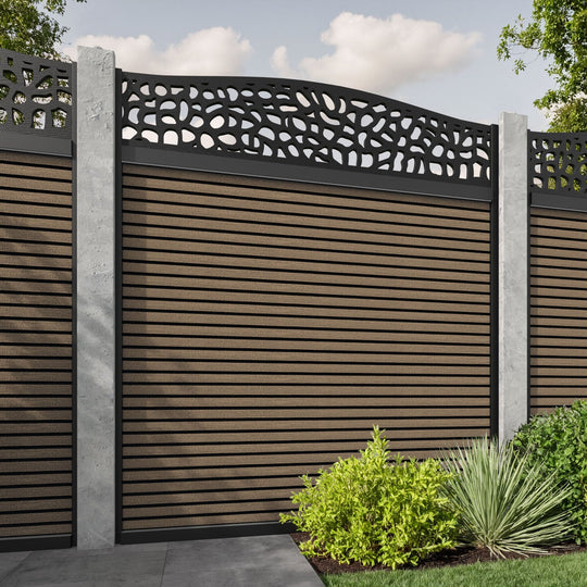 Hudson Pebble Curved Top Fence Panel - Teak - for existing concrete posts