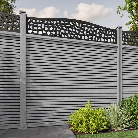 Hudson Pebble Curved Top Fence Panel - Light Grey - with our composite posts