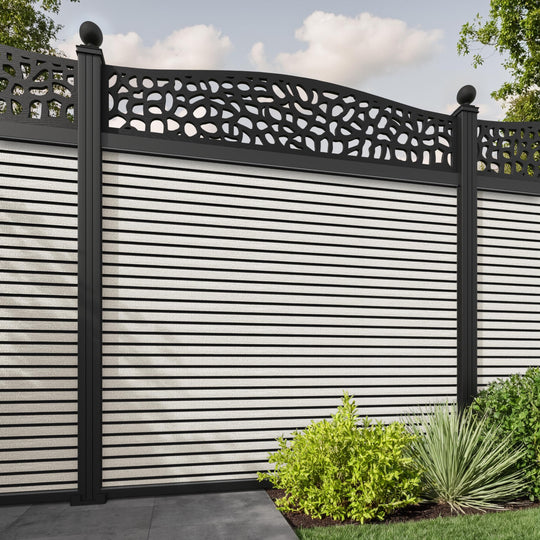 Hudson Pebble Curved Top Fence Panel - Light Stone - with our aluminium posts