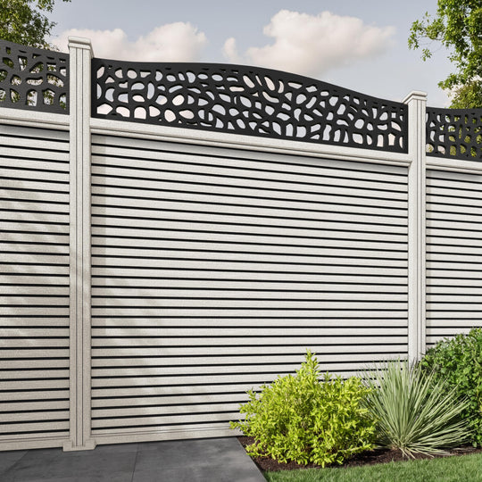 Hudson Pebble Curved Top Fence Panel - Light Stone - with our composite posts