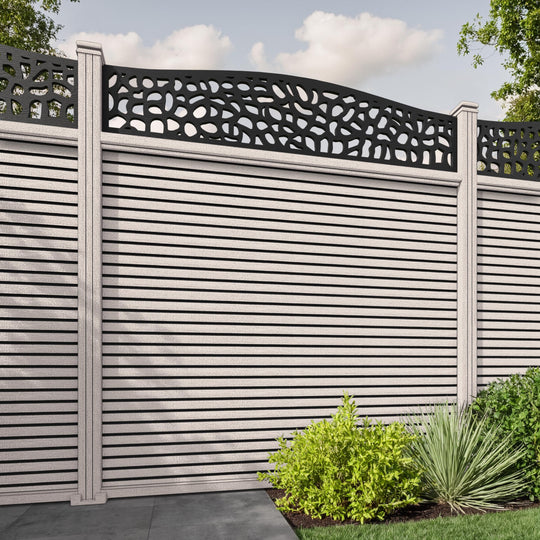 Hudson Pebble Curved Top Fence Panel - Mid Stone - with our composite posts
