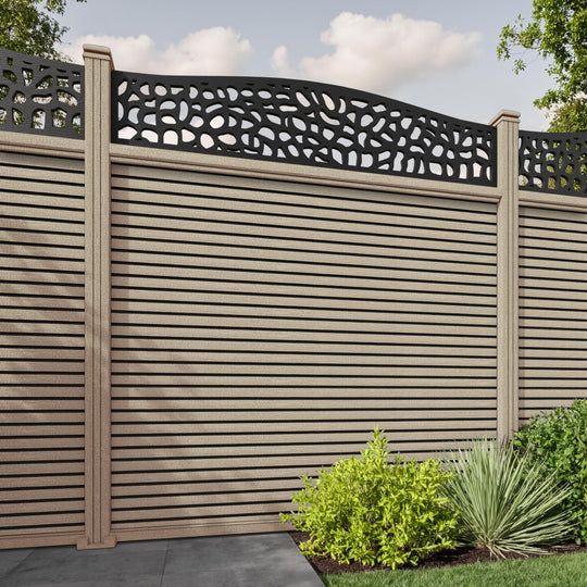Hudson Pebble Curved Top Fence Panel - Light Oak - with our composite posts
