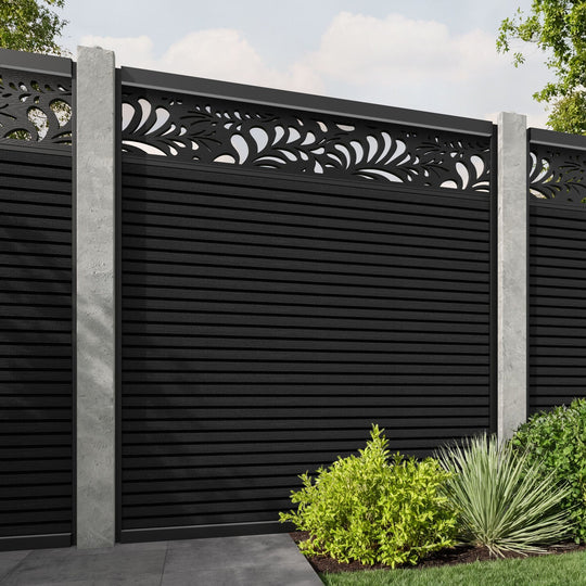 Hudson Petal Fence Panel - Black - for existing concrete posts