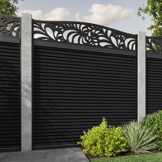 Hudson Petal Curved Top Fence Panel - Black - for existing concrete posts