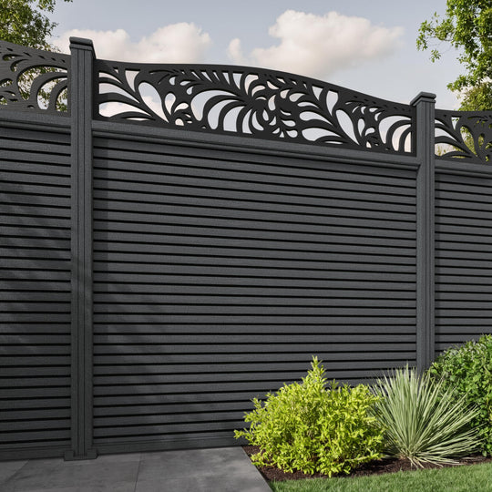 Hudson Petal Curved Top Fence Panel - Dark Grey - with our composite posts