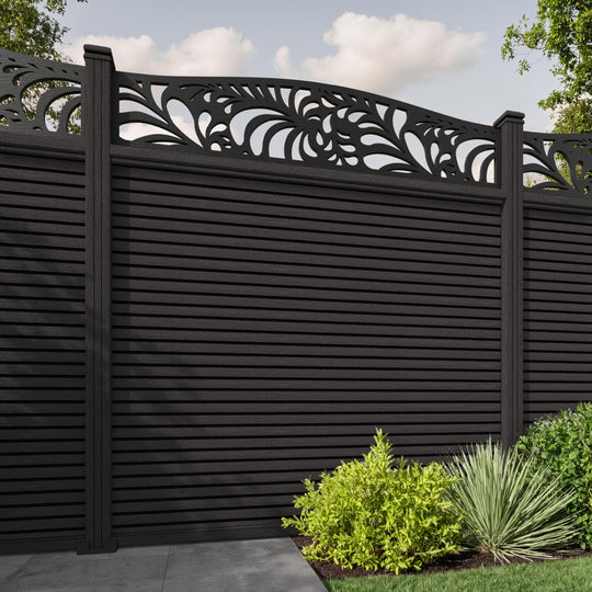 Hudson Petal Curved Top Fence Panel - Dark Oak - with our composite posts