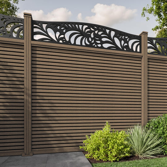 Hudson Petal Curved Top Fence Panel - Teak - with our composite posts