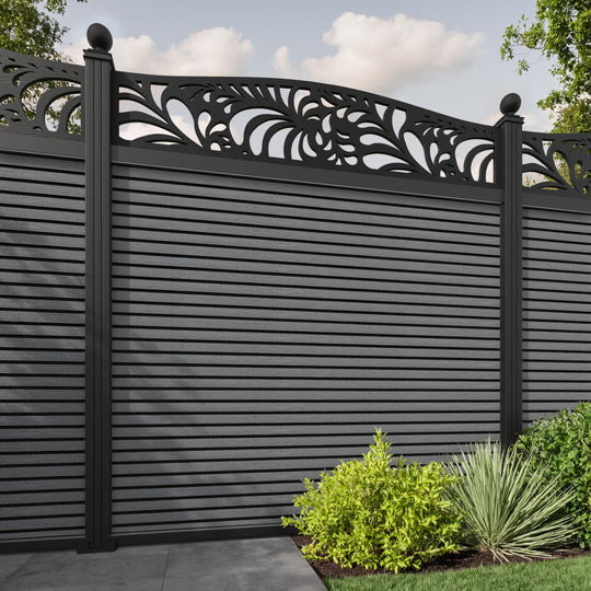 Hudson Petal Curved Top Fence Panel - Mid Grey - with our aluminium posts