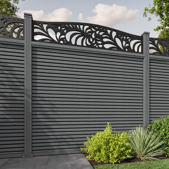 Hudson Petal Curved Top Fence Panel - Mid Grey - with our composite posts