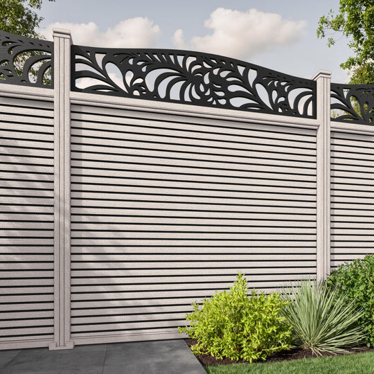Hudson Petal Curved Top Fence Panel - Mid Stone - with our composite posts