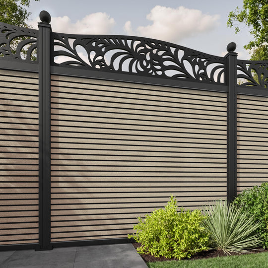 Hudson Petal Curved Top Fence Panel - Light Oak - with our aluminium posts