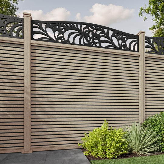 Hudson Petal Curved Top Fence Panel - Light Oak - with our composite posts