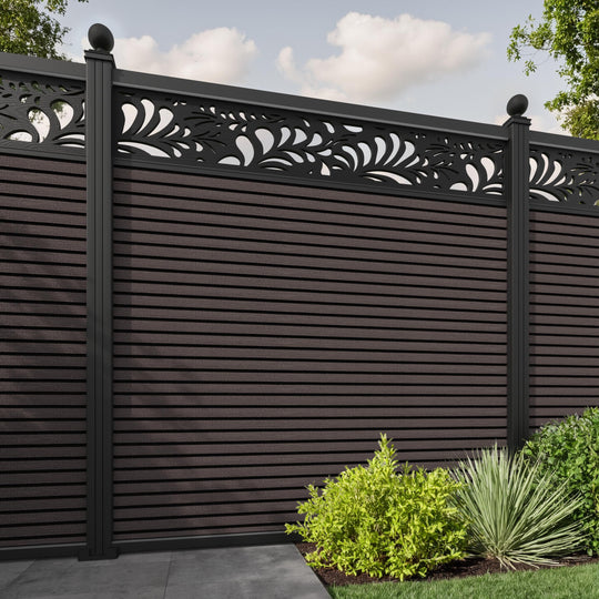 Hudson Petal Fence Panel - Mid Brown - with our aluminium posts