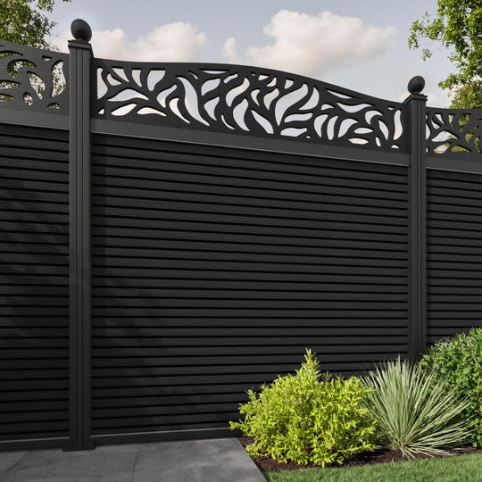 Hudson Plume Curved Top Fence Panel - Black - with our aluminium posts