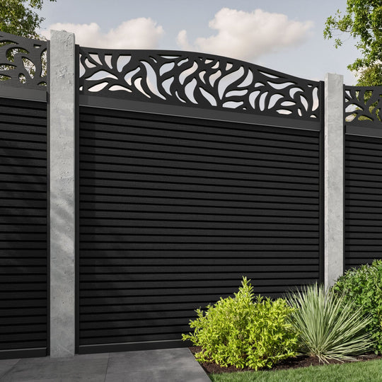 Hudson Plume Curved Top Fence Panel - Black - for existing concrete posts