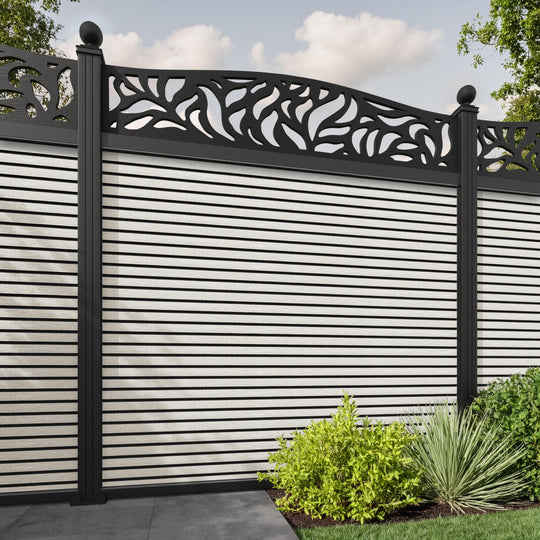 Hudson Plume Curved Top Fence Panel - Light Stone - with our aluminium posts