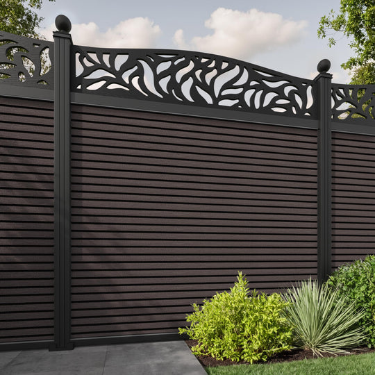Hudson Plume Curved Top Fence Panel - Mid Brown - with our aluminium posts